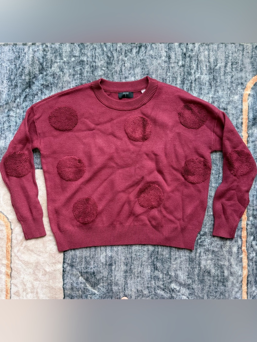 Tahari Burgundy Crewneck Sweater with Textured Dots